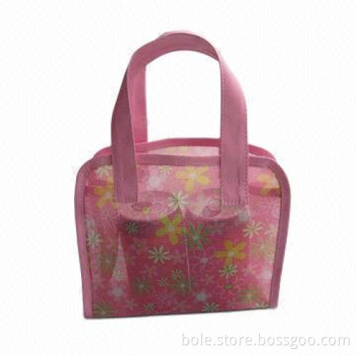 Mesh Cosmetic Bag with Full Print on Nylon Mesh, PU Handle and Piping, Offers OEM/ODM